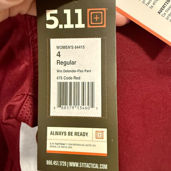 5.11‎ Tactical Women's Defender-Flex Maroon Pant Slim Fit Size 4 NWT - Picture 3 of 10